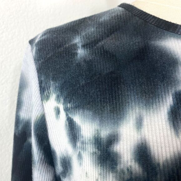 Justify Black Tie Dye Ribbed Knit Sheath Dress Size Large Long Sleeve Above Knee - Picture 3 of 9